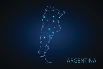 Map of Argentina. Wire frame 3D mesh polygonal network line, design sphere, dot and structure. communications map of argentina. vector.