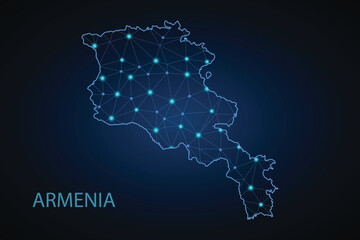 Map of Armenia. Wire frame 3D mesh polygonal network line, design sphere, dot and structure. communications map of armenia.