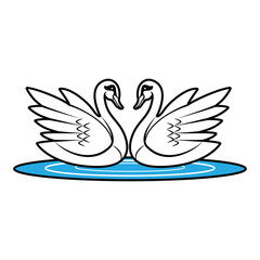 Two swans with wings on water icon image vector illustration design.