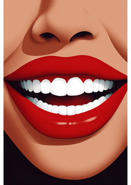 illustration woman lip beauty pop teeth toothpaste red fashion lipstick poster. Generative AI.
