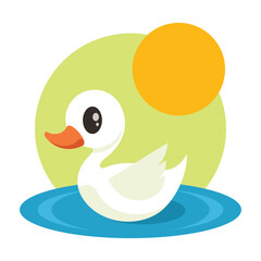 Vector illustration of a cute duck swimming in the water. Flat style.