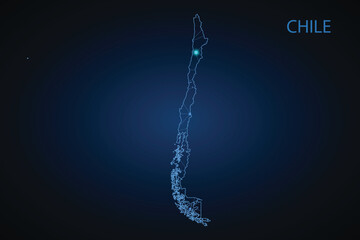 Map of Chile. Wire frame 3D mesh polygonal network line, design sphere, dot and structure. Vector illustration eps 10.