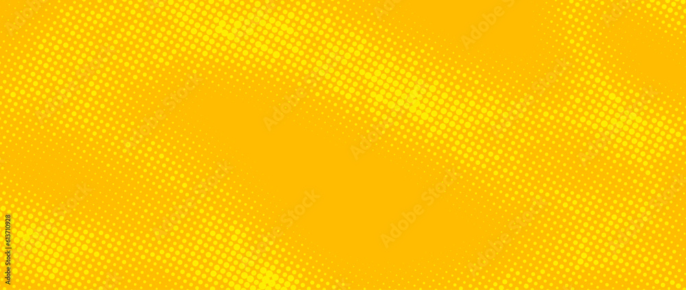 Poster bright yellow halftone background. retro comic grain texture. pixelated dots cartoon wallpaper. pop 