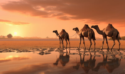 Fototapeta na wymiar camel caravan in the desert 