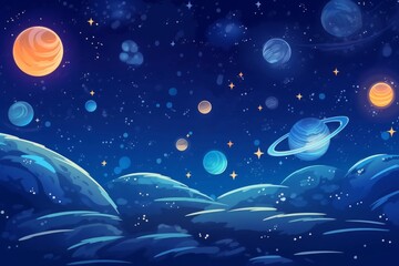 Obraz na płótnie Canvas Cosmic cartoon allure: An enchanting space background filled with brilliant stars, painting a mesmerizing night sky. A delightful illustration that sparks the imagination. Generative AI