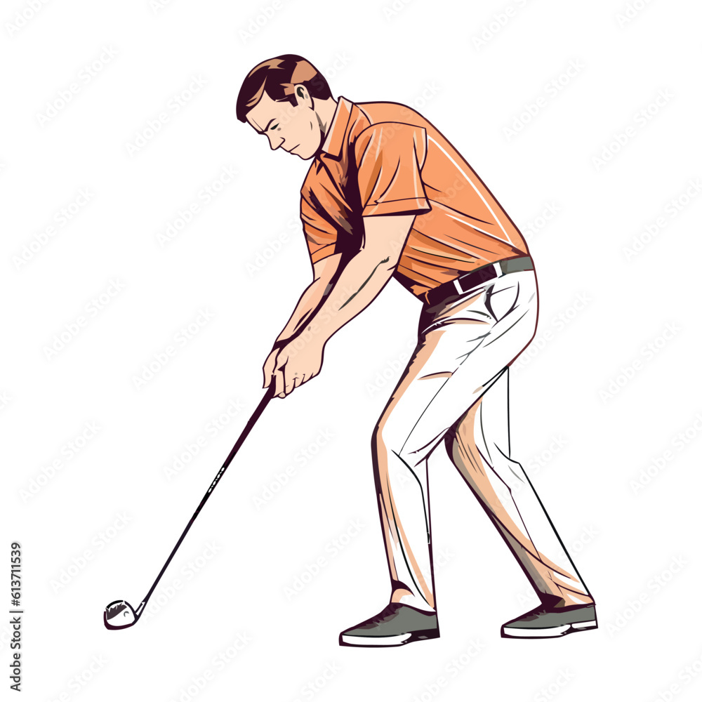 Poster One person swinging club, hitting ball successfully