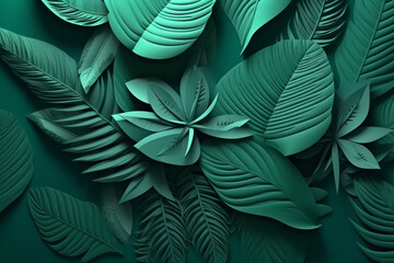 Tropical green leaf folding paper background, Generative AI