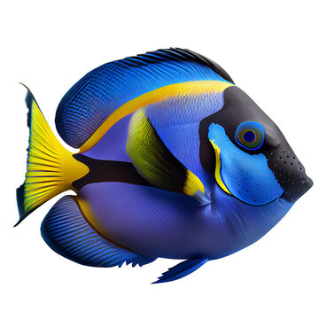 Blue tang fish macro on Transparent background. generative ai