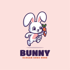 Vector Logo Illustration Bunny Mascot Cartoon Style.