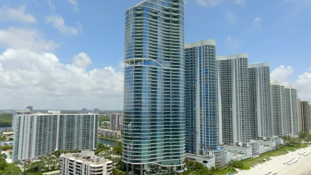 Aerial footage The Ritz Carlton Residences beachside swimming pool