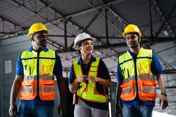 Professional engineers and warehouse workers in industrial factories Warehouse Workshop for factory operators Production Professional engineering team.