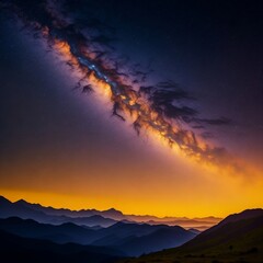 Naklejka premium Night landscape with colorful milky way