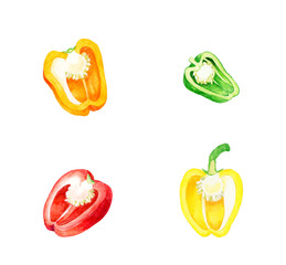 ピーマンとパプリカのセット　夏野菜の手描き水彩イラスト素材集