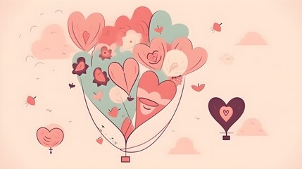 Illustration of pink heart or love shape, butterfly and flower ornament design element. Valentines day, birthday, wedding anniversary, present or romantic couple greetings. Generative AI technology.