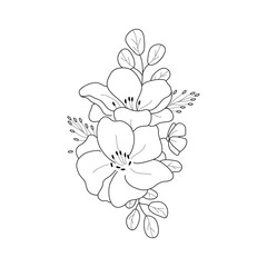 Abstract Simple Black White Flowers. Elements of decoration and design.