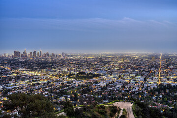 Los Angeles with the downtown skyline at dusk
