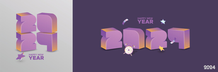 Happy new year 2024 with 3d unique number. Greeting concept for 2024 new year celebration