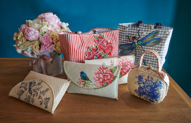 wicker handmade tote bag and hand bag