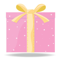 Cute pink gift box surprise birthday celebration special giveaway package loyalty program rewards Magic gift with exclamation mark Vector icon. Flat illustration.