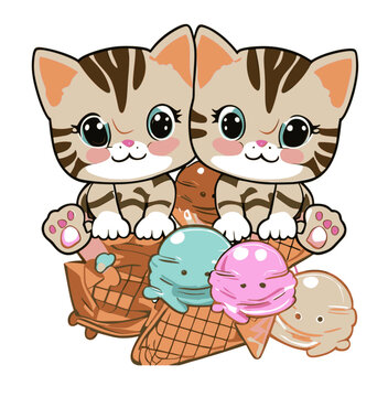 Kitties Playing in Ice Cream