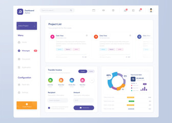 Infographic dashboard. UI design with graphs, charts and diagrams. Web interface template for business presentation.