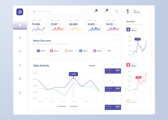 Infographic dashboard. UI design with graphs, charts and diagrams. Web interface template for business presentation.