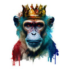 Colorful art of a Monkey with a crown on transparent background, generative ai