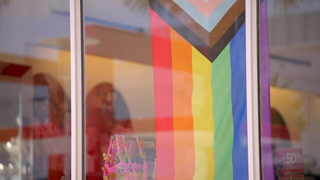 Rainbow flag gay pride Miami Beach Lincoln road shops