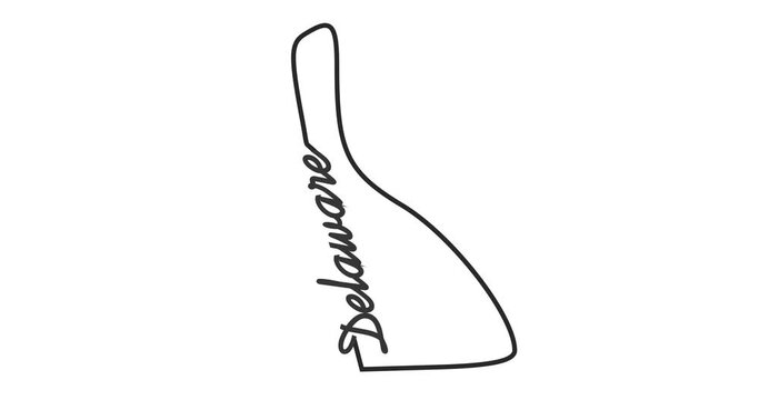 Delaware state map outline. Continuous one line drawing.