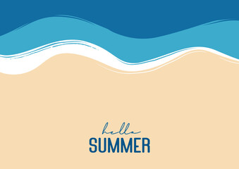 Hello summer beach top view travel and vacation background. Use for banner template, greeting card, invitation, sea and sand poster.