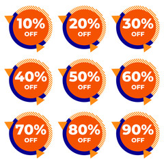 SALE BADGE TEMPLATE DESIGN SET. OFFER WITH DIFFERENT DISCOUNT PROMOTION.MODERN SET DESIGN VECTOR FOR YOUR BUSINESS