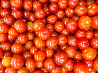 Lots of red tomatoes. Ripe tomato. Background with tomatoes.