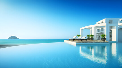 Fototapeta na wymiar luxury hotel swimming pool in resort in near the beach and clear blue sky 