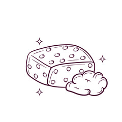 Hand Drawn Sponge With Foam. Doodle Vector Sketch Illustration