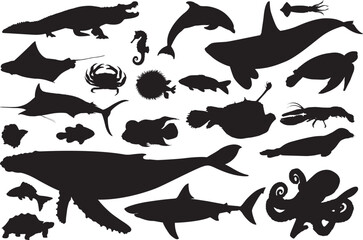 Animal Shilouette fish water sea illustration