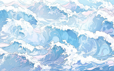 Abstract blue water watercolor pattern with waves. Generative AI technology.	
