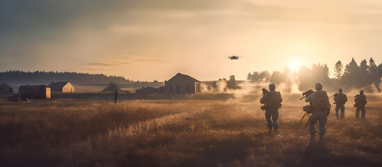 Fototapeta na wymiar soldiers at sunrise