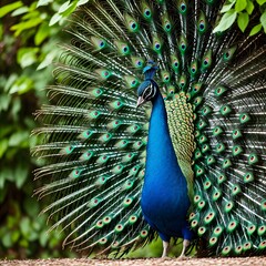Naklejka premium peacock with feathers beautifully spread open.