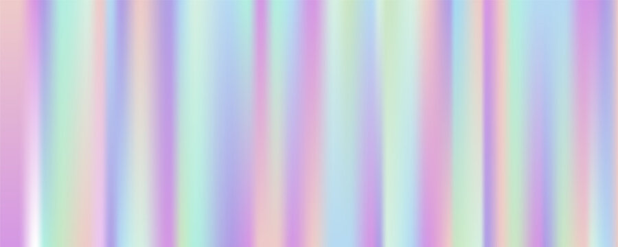 Hologram texture background. Iridescent striped gradient. Neon rainbow pastel foil. Unicorn pearl wallpaper. Vector