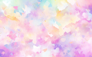 Abstract summer watercolor background with splashes. Soft colors. Generative AI technology.