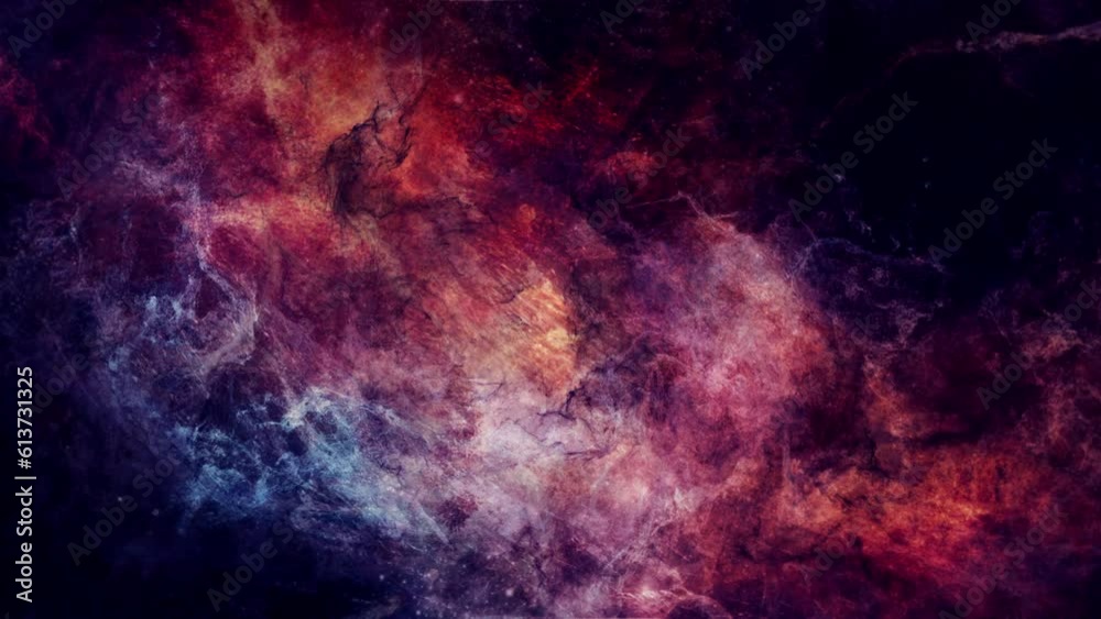 Wall mural nebula clouds background loop. passing nebula orange clouds on background seamless loop.