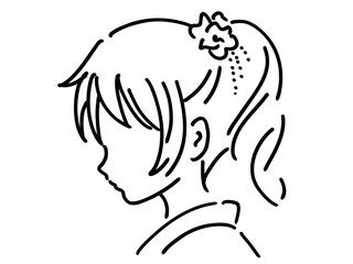 かわいい着物の浴衣姿の女性／手書きイラスト素材