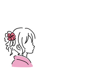 かわいい着物の浴衣姿の女性のフレーム／手書きイラスト素材