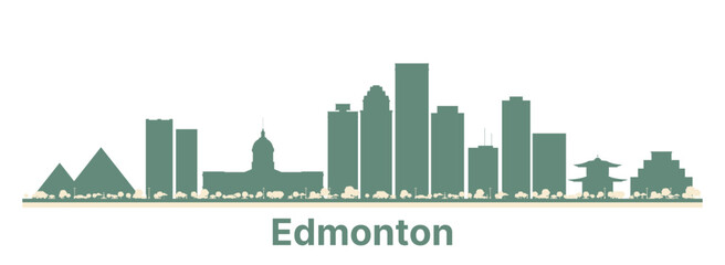 Abstract Edmonton Canada City Skyline with Color Buildings.