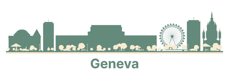 Abstract Geneva Switzerland City Skyline with Color Buildings.