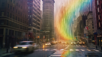 Obraz premium rainbow tornado in the city
