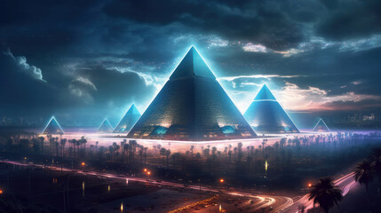 futuristic pyramids - obrazy, fototapety, plakaty