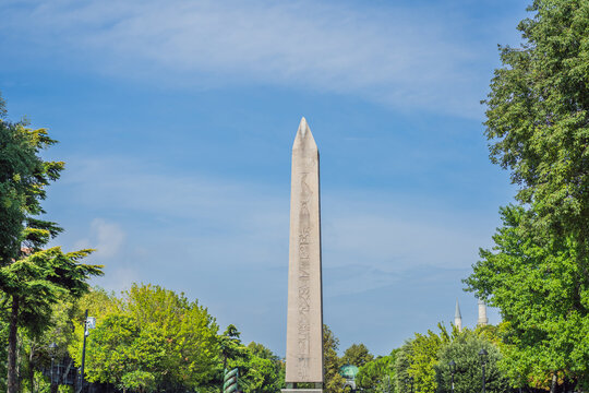 View of Obelisk of Theodosius is the Ancient Egyptian obelisk of Pharaoh Thutmose III places in the Hippodrome of Constantinople, Turkey. Theodosius Dikilitasi