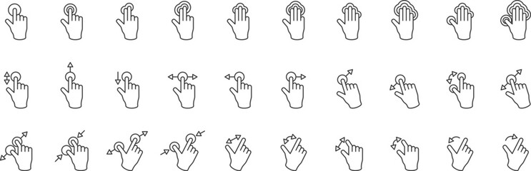 Hand gesture icon set of various shapesIncluded icons as fingers interaction, pinky swear, forefinger point, greeting, pinch, hand washing and more. Vector illustration