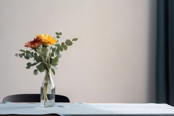 Minimalist Dining Table with a Single Vase Holding. Generative AI